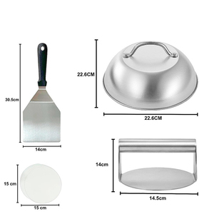 Conjunto YINHAO 4 em 1 para Smash <span class=keywords><strong>Burger</strong></span>: Tampa para Grelhar, Raspador e Prensa de Hambúrguer em Aço Inoxidável 304 para Chapa Plana - Product Image 2