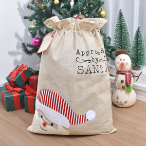 Sac cadeau Père Noël classique en lin sublimé, très vendu, avec cordon de serrage, motif rennes, sac cadeau pour enfants - Product Image 5