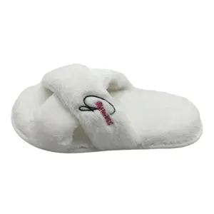 OEM Cozy Slippers Winter Plush Furry Cross Band Open Toe Indoor Slipper Embroidery Logo Warm Fur Women Cozy Slippers