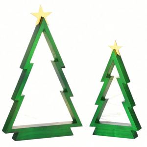 AXGIFTS OEM Polished & Painted Wooden Christmas <b>Tree</b> Decor Set with <b>LED</b> Fairy Lights Gold Star Tabletop Display-Custom - Product Image 5