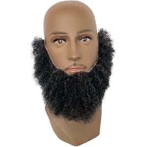 Sistema di Sostituzione Barba e Baffi Afro Ricci in Capelli Umani Neri e Grigio Misto per Uomini Afroamericani, Base in Pizzo Realistica per Trucco - Product Image 1