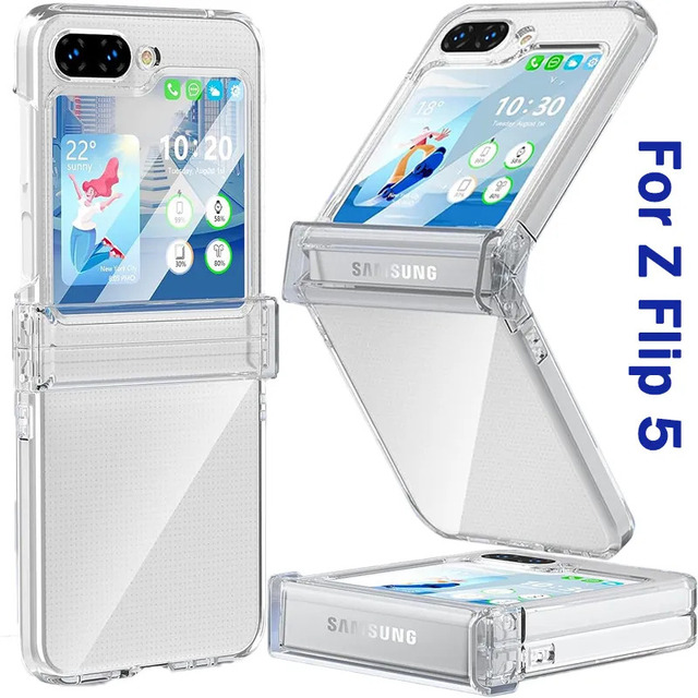 For Samsung Galaxy Z Flip 5 4 3 Mobile Phone Case with Hinge Protection Full Cover Hard PC Shockproof Slim Transparent Covers