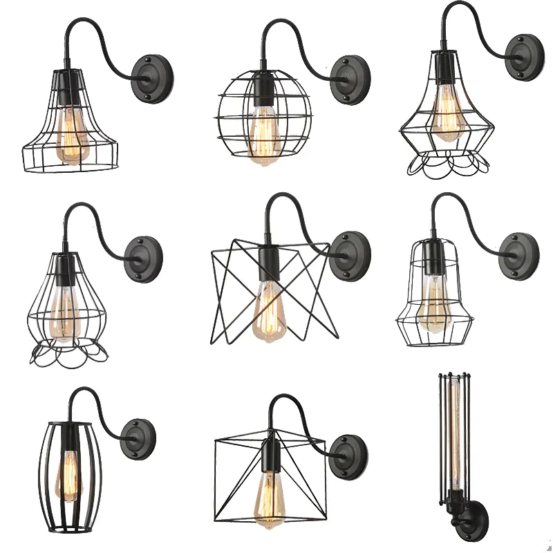 Muur Vogelkooi Verlichting Met Retro Vintage Ijzeren Kooi Industriële Ijzeren Muur Lamp Met Edison Lamp Voor Vintage Binnenverlichting