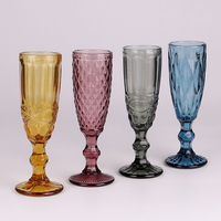 Vente en gros de flûtes à champagne en verre de 150 ml, motif vintage en relief, couleur champagne, bleu, rose, verres à eau, verres à vin