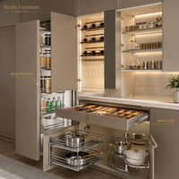 Îlot de cuisine moderne populaire en acier inoxydable et panneau mélaminé avec comptoir en marbre et robinet pour villa – Australie