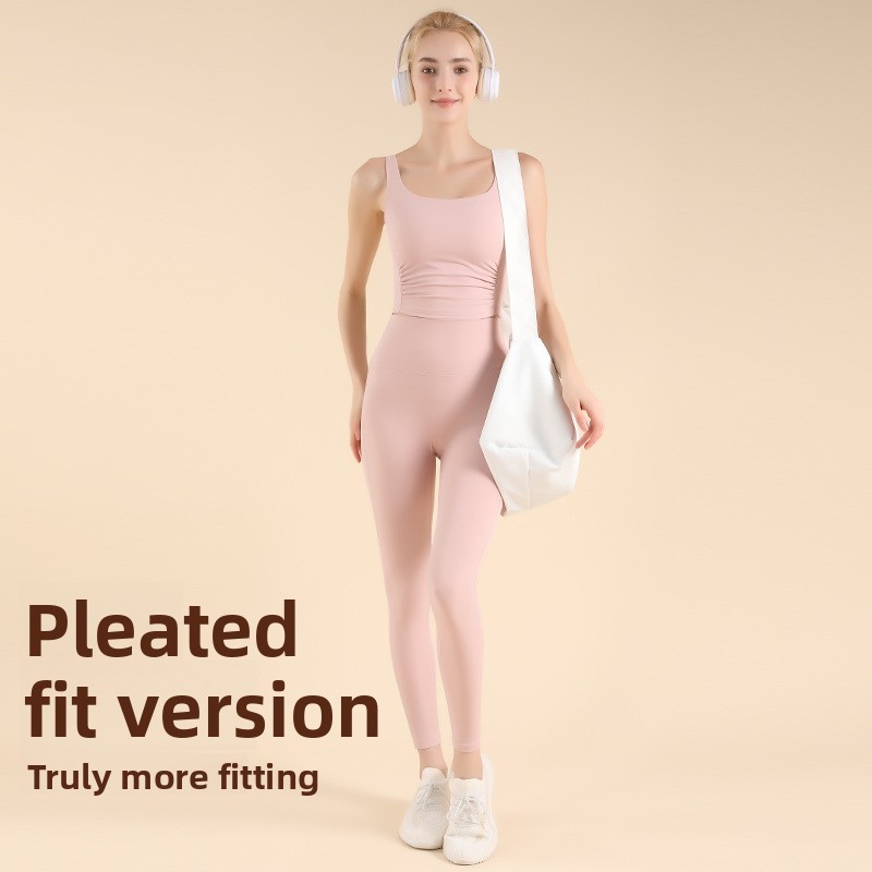 Ruched Back High-intensity Fitness Yoga Set Running Tight-fitting Yoga Wear Women High-waisted Tummy Control Breathable Solid