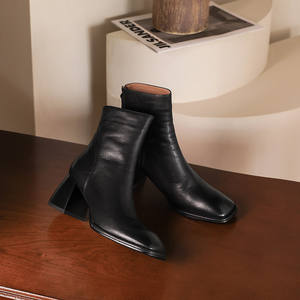 Botas de Mujer de Cuero Genuino Impermeables, Modernas y Más Vendidas, con Cremallera Trasera, Tacón Alto y Grueso, Antideslizantes, Duraderas, para Todas las Temporadas - Product Image 6