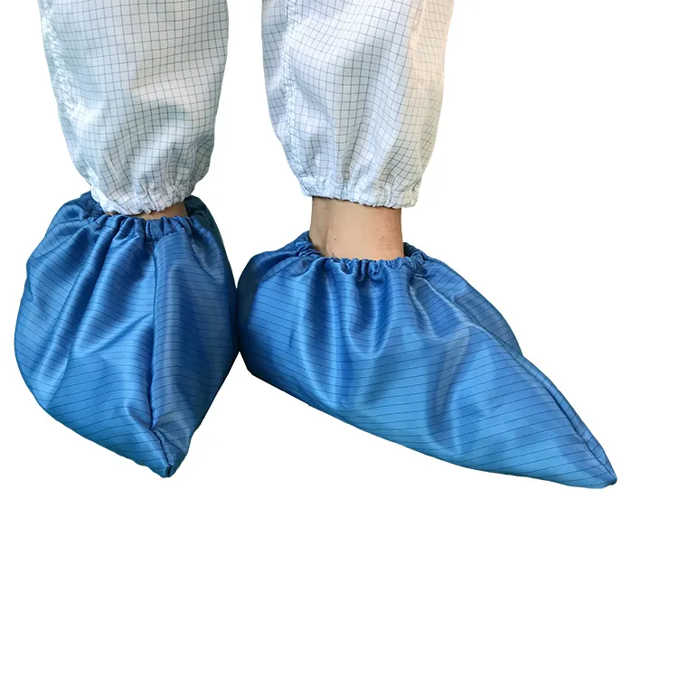Washable Dustproof Reusable Blue Polyester Antistatic ESD Shoe Cover for Clean Room