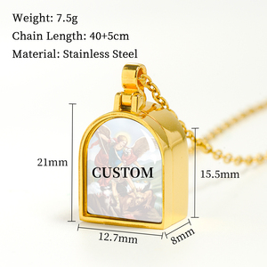 Giveluck St. Joseph Mặt dây chuyền Christian Mini mề đay Mặt dây chuyền làm việc cửa đỏ pha lê doubleside tùy chỉnh thiết kế logo Laser khắc - Product Image 2