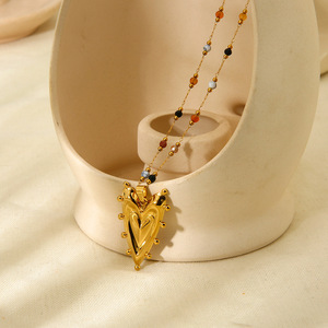 Nuova Collana con Ciondolo Geometrico in Acciaio Inossidabile e Pietra Naturale Placcata Oro 18K, Gioielli da Donna alla Moda - Product Image 2
