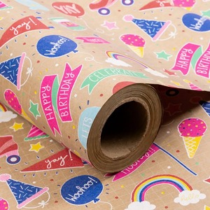 Custom Happy Birthday Party Pattern Recyclable Kraft Gift <b>Wrap</b> <b>Paper</b> <b>Roll</b> 100GSM PE Coated Double Sided Eco Friendly Digital - Product Image 6