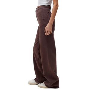 Pantalon évasé ample taille haute marron personnalisé avec logo, coupe ajustée, jambe large pour femme - Product Image 4