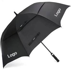 Grand parapluie de golf noir ventilé, résistant aux intempéries, à double couche, avec poignée en caoutchouc, cadeau d'affaires, structure en fibre de verre, tissu pongé 190T - Product Image 2