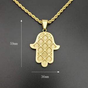 Di alta qualità Hip Hop placcato in oro 316 in acciaio inox strass <span class=keywords><strong>Hasma</strong></span> ciondolo ciondolo collana uomo - Product Image 2