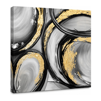 Toile imprimée géométrique abstraite carrée avec feuille d'or noir et gris, encadrée, pour décoration intérieure moderne