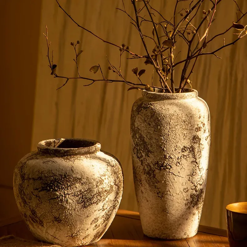 Vas keramik porselen Pot bunga tembikar buatan tangan pedesaan untuk dekorasi rumah