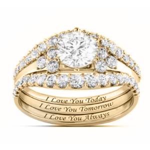 Anello di fidanzamento da donna H134 in oro massiccio 18 carati con diamante naturale taglio brillante rotondo e pietre laterali per matrimonio - Product Image 3