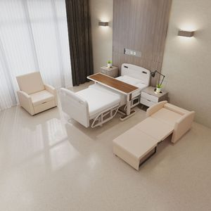 Aobin Hospital Room <b>Sofa</b> Single Folding <b>Bed</b> Medical Elderly Care Furniture Ivory <b>White</b> PU Leather LJ-FY0015 - Product Image 3