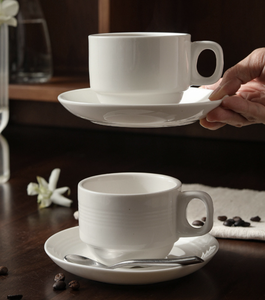 <b>Large</b> Quantity Customizable High-grade Coffee Mug & Saucer, Stackable White Porcelain <b>Cup</b> for Catering Hotel Souvenir Wholesale - Product Image 6