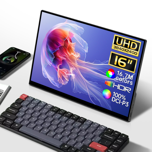 16inch 2400P UHD 4K 500Nits Lightweight IPS Anti-blue Light Touch Screen HDR FreeSync Type C Portable Monitor