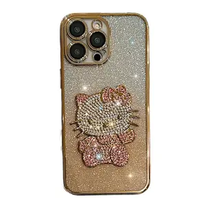 for iphone 15 Phone Case Suitable for Rhinestone for iPhone 13promax Full Cover Lens 12 Anti Drop Case 11 Women's Flash Pink