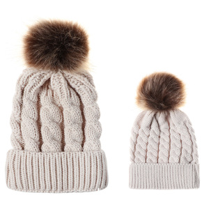 Thick Chunky Knit Thick <strong>Women</strong> <strong>Bobble</strong> <strong>Hat</strong> Faux Fur Ball Pom Pom Beanie <strong>Hat</strong> - Product Image 5