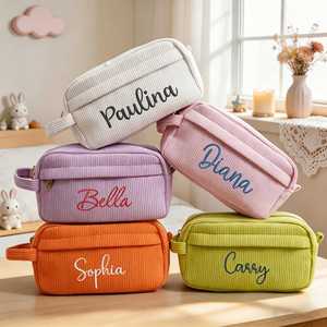Corduroy Toiletry <b>Bag</b> Travel, Makeup Brush Organizer, Birthday Gift Her, Gifts for <b>Bridesmaid</b> - Product Image 3
