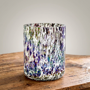 Handmade Glass Candle Jar Round Decorative <b>Vase</b> Glossy Multicolor Glaze Tabletop Floral Display - Product Image 1