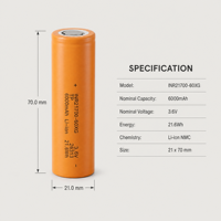 Tenpower 21700 60XG 6000mAh Celdas de Iones de Litio de Alta Capacidad 3.6V 60Ah 10C/60A Celda de Batería de Alta Potencia para la Construcción de Paquetes de Baterías
