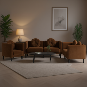 Modern Brown Velvet <b>Sofa</b> <b>Set</b> Living Room Furniture Rectangular Design Comfortable Seating - Product Image 2