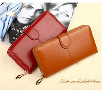 Dompet wanita, dompet wanita kulit minyak lilin, dompet dan dompet RFID wanita, tempat multi kartu, dompet ritsleting