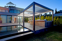 Pergola bioclimatique à toit à lames orientables manuel/motorisé, en aluminium thermolaqué, design naturel écologique, kits de tailles personnalisables