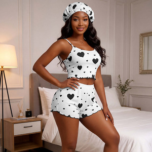 Set <span class=keywords><strong>Pigiama</strong></span> Due Pezzi con Motivo <span class=keywords><strong>Cuori</strong></span> Multicolore, Canotta Corta con Spalline Sottili, Pantaloncini e Fascia per Capelli Abbinata, Intimo Femminile - Product Image 6