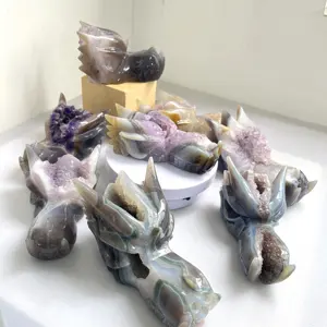 Factory Supplier Dragon Crystal Carving Natural Amethyst Crystal Stones Amethyst Agate Dragon For Energy Healing