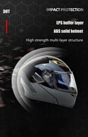 Casque de moto modulaire professionnel certifié DOT en ABS, casque de moto de rue relevable avec double visière solaire, casque de course avec grande aileron arrière
