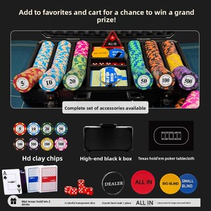Ensemble complet de <span class=keywords><strong>poker</strong></span> Texas Hold'em WPT Crown Chip avec jetons en argile de 14g, étui en aluminium noir, nappe de table et accessoires de salle de jeu Mahjong - Product Image 3