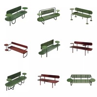 Banc carré en fer de style moderne, imperméable et durable, avec table intégrée pour usage piétonnier, parcs, cours, mobilier d'extérieur