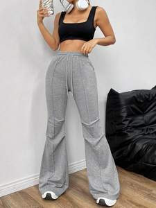 Women's Micro Flare Wide Leg Pants Summer Casual Drawstring Sweatpants with Front Seams Long <strong>Trousers</strong> - Product Image 4