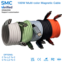 Câble magnétique multi-couleurs à charge rapide 100W, Type C vers C, tressé anti-emmêlement, auto-enroulant pour ordinateur portable et téléphone