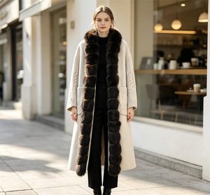 <span class=keywords><strong>Manteau</strong></span> <span class=keywords><strong>long</strong></span> en <span class=keywords><strong>laine</strong></span> épaisse de luxe pour <span class=keywords><strong>femme</strong></span>, style urbain, avec garniture en vraie fourrure de renard et col segmenté en fourrure de renard - Product Image 2
