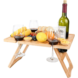 Mini tavoli pieghevoli di bambù del <span class=keywords><strong>tavolo</strong></span> <span class=keywords><strong>da</strong></span> Picnic portatile poco costoso con la spiaggia all'aperto del supporto di vetro di vino - Product Image 1