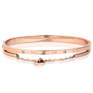 Pulsera de Acero Color Oro Rosa con Números Romanos, Cadena de 6mm, Dije de Corazón, Joyería para Mujer, Regalo - Product Image 2