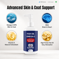 Huile de poisson SLIN PET Omega-3 pour chiens et chats, absorption rapide, sans OGM, flacon pompe, complément alimentaire pour la santé de la peau et du pelage