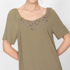 Vestido Midi Elegante para Mujer, 100% Lino, Cuello Cuadrado, Cintura Elástica, Estilo Bohemio Casual, Diseño Liso y con Parches - Product Image 2