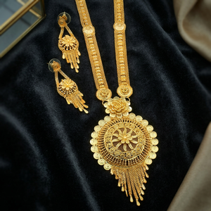 Collares de Oro Micronizado de 14K, 18K y 24K al por Mayor, Conjunto de Joyería Tradicional, Conjunto de Joyería Larga con Diseño Floral en Oro Micronizado - Product Image 1