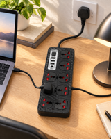 Stop Kontak Universal 8 Lubang Harga Terbaik dengan 3 Port USB dan 1 Port Type-C, Saklar Daya, dan Kabel Ekstensi untuk Rumah