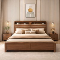 Lit de rangement moderne en bois avec tête de lit à étagères, tiroirs, cadre de lit de luxe Queen/King pour hôtel, appartement, OEM, ODM, lit personnalisé