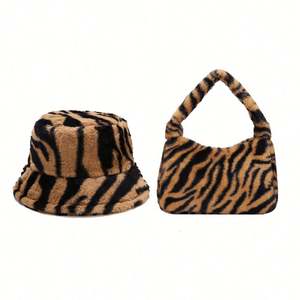 Conjunto de Sombrero Bucket y Bolso con Estampado de Leopardo/Aргайль, Ajustable, de Piel Sintética, Cálido, Ecológico, para Uso Diario, Fiestas, para Mujer - Product Image 1