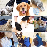 Gant de toilettage pour animaux de compagnie - Gant brosse anti-peluches doux - Gant efficace pour enlever les poils d'animaux - Outil de massage avec cinq doigts améliorés