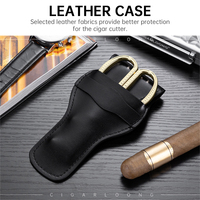 CIGARLOONG Coupe-cigare en acier inoxydable exquis et portable de style européen avec étui en cuir et emballage de boîte-cadeau
